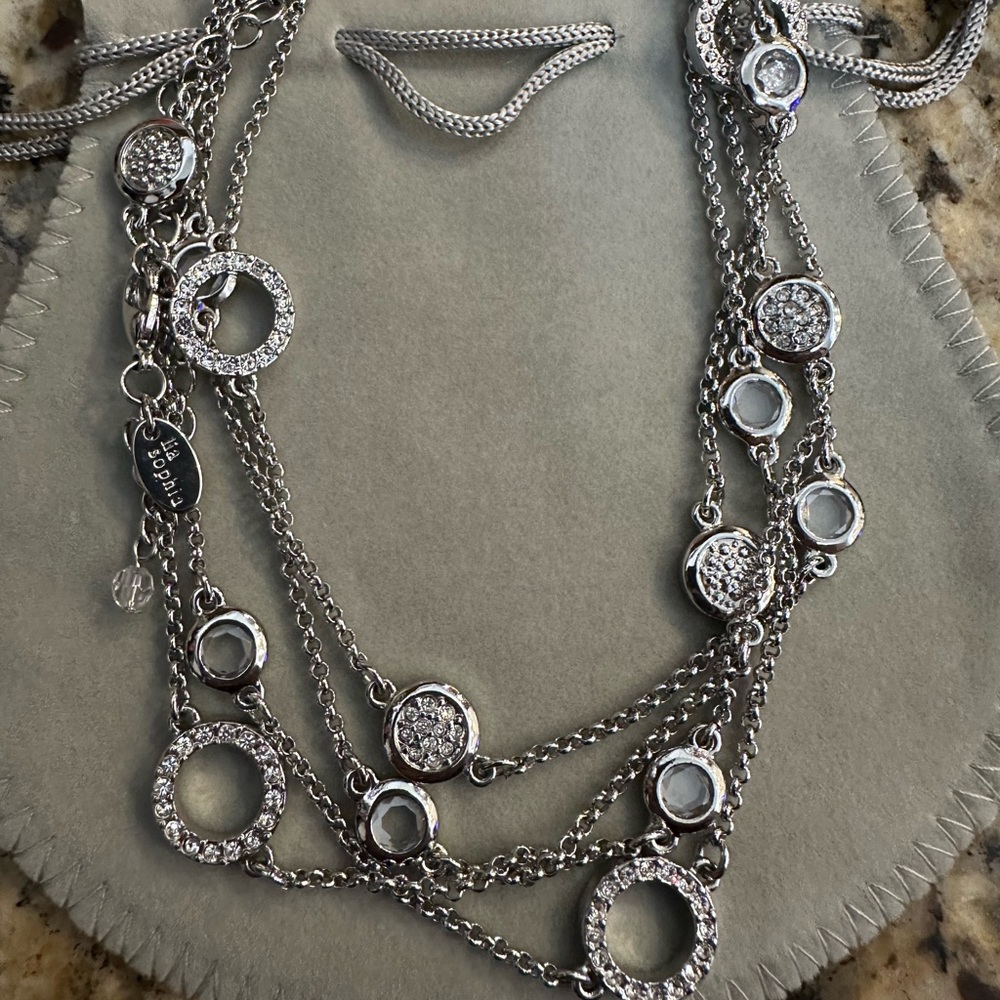 Lia Sophia Silver Multi-Layered Necklace with Crystal Accents